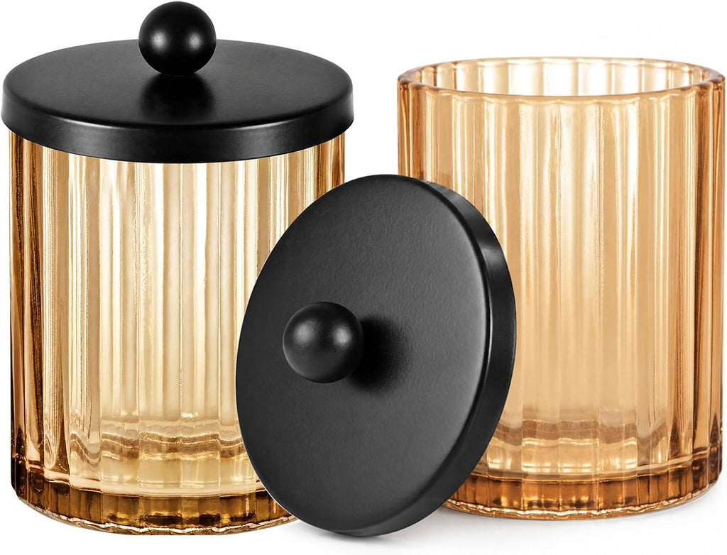 Amolliar Amber Glass Qtip Holder, Apothecary Jar for Bathroom
