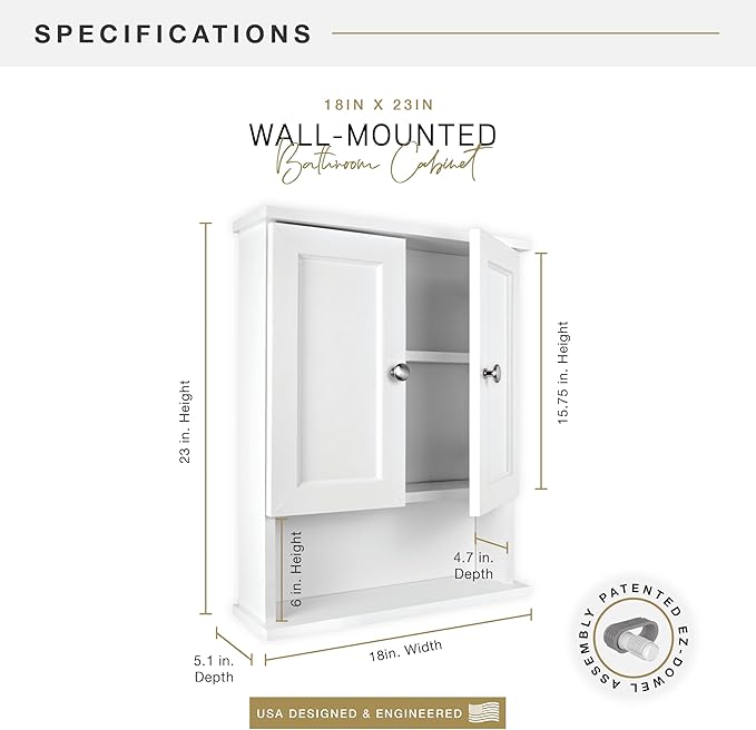 MCS 23x18 White Medicine Cabinet Organizer, Wall Mounted 2-Door Bathroom Cabinet - Image 2