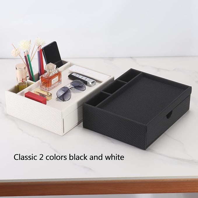 Leather Desk Organizer With Drawers, Home Cosmetics & Phone Remote Organizer - Image 6