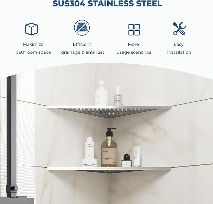 FerdY 2-Pack 10" Brushed Nickel Recessed Corner Shower Shelf, - Image 3