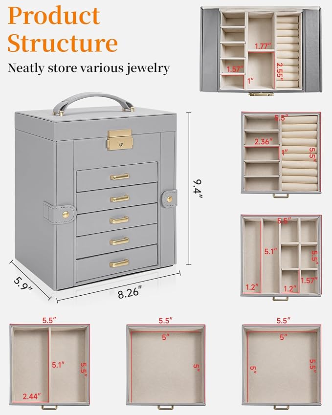 TORIBIO Large Jewelry Box for Women, Leather Jewelry Organizer - Image 2
