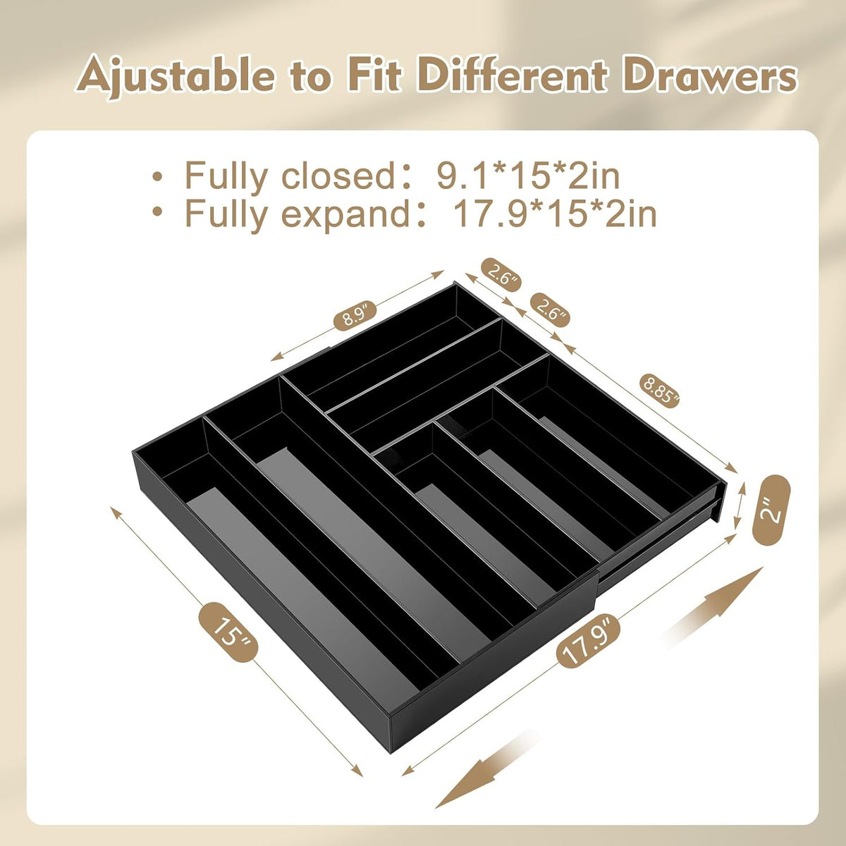 Briwooody Black Acrylic Drawer Organizer Expandable,7