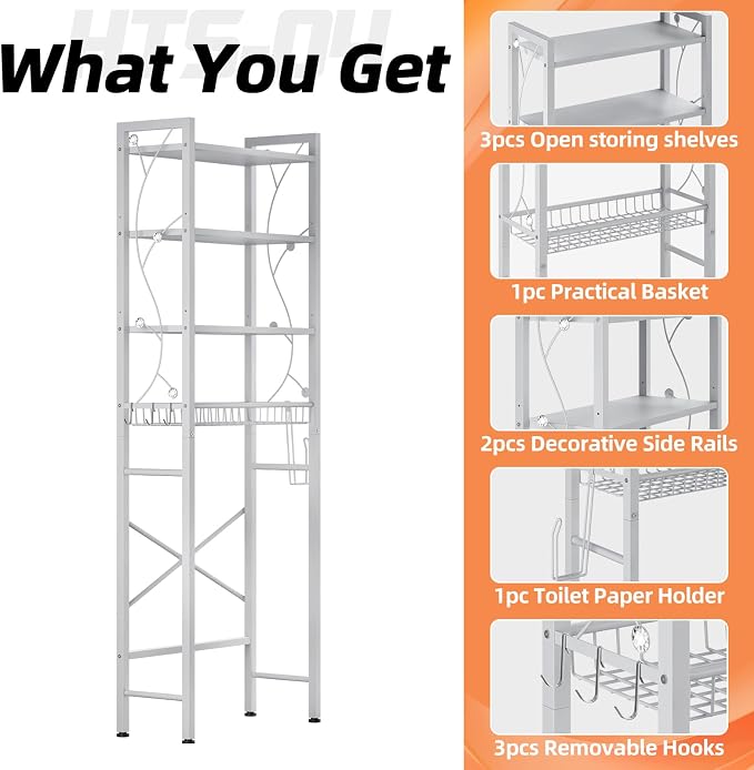 Over-The-Toilet Storage Rack, 4-Tier Bathroom Organizer Shelf Over Toilet - Image 6
