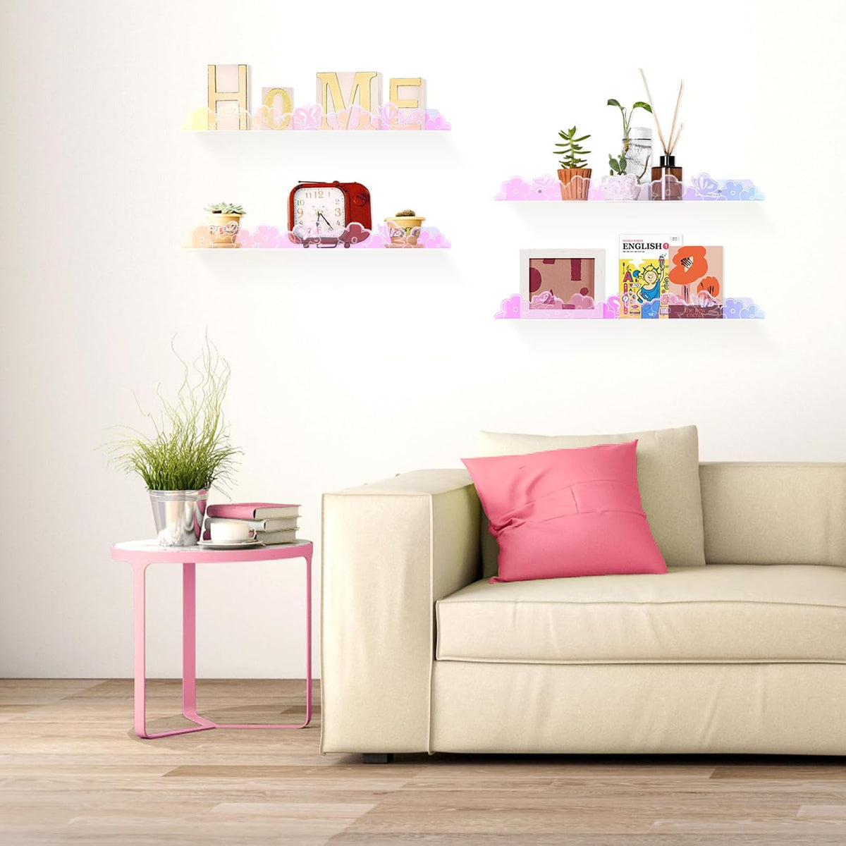 4 Pack Floating Shelves for Wall 15.7" Adhesive Iridescent Acrylic