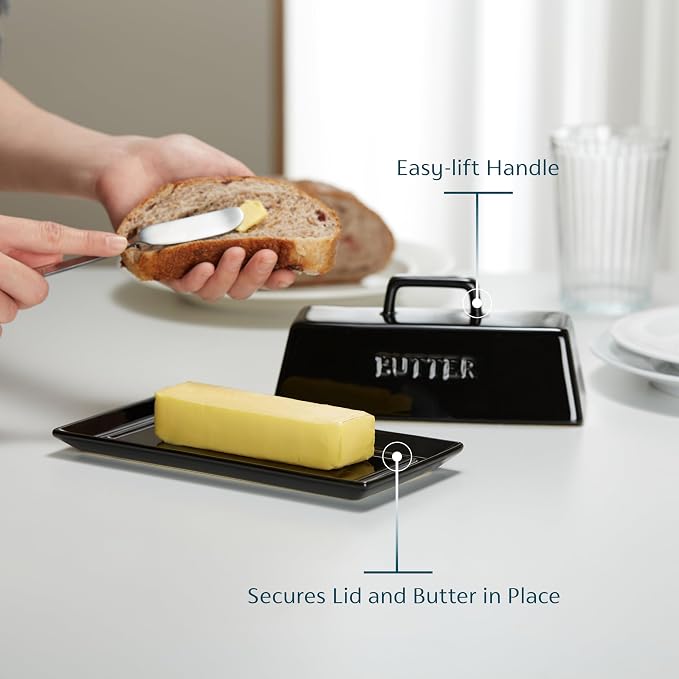 Butter Dish with Lid for Countertop, by Kook, Ceramic Dish Tray with Cover - Image 2