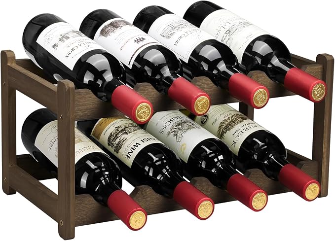 Wine Rack 8 Bottle 2-Tier Eco-Friendly Bamboo Wine Storage Easy-Assembly by Homevany