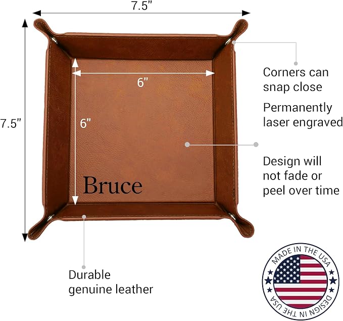 Personalized Valet Tray, Custom Engraved Leather Keys Tray - Image 3