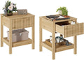 Fluted Night Stand with Golden Handle, Bedside Table with Storage Shelf by TROJMHome