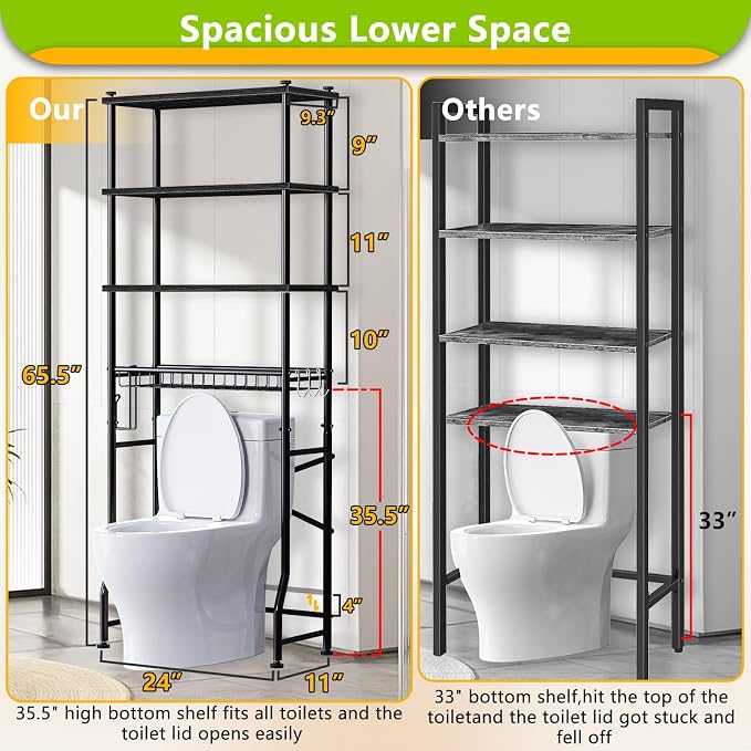 Over-The-Toilet Storage Rack, 4-Tier Bathroom Organizer Shelf Over Toilet - Image 2