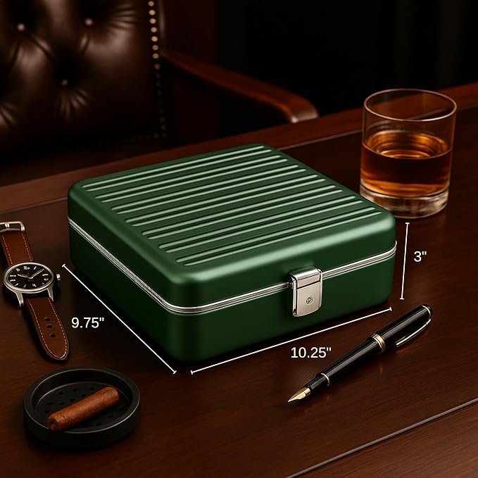 Bey-Berk Prague Aluminum Watch Case in Hunter Green – 9-Slot Locking Travel Box - Image 2