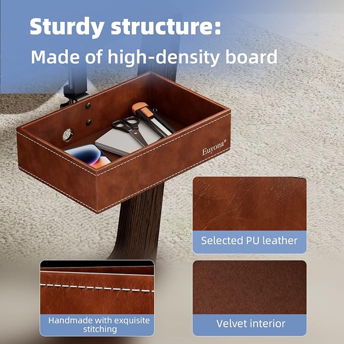 PU Leather Under Desk Drawer Organizer, 360° Rotating Clamp - Image 5