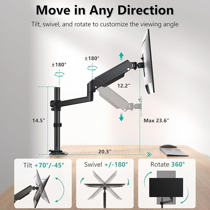 WALI Single Monitor Arm 13-32 Inch, Single Monitor Mount, Vesa Desk Mount up to - Image 2