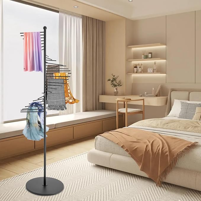 67" Black Retail Display Tie & Scarf Rack, Belt Hanger & Pants Rack Towel - Image 4