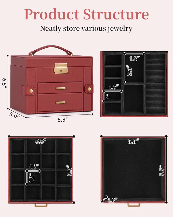 TORIBIO Jewelry Box for Women, Leather Jewelry Organizer - Image 3