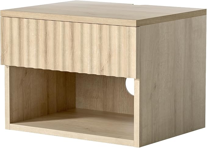 Small Floating Nightstand with Drawer, Modern Night Stand with Fluted Door and - Image 8