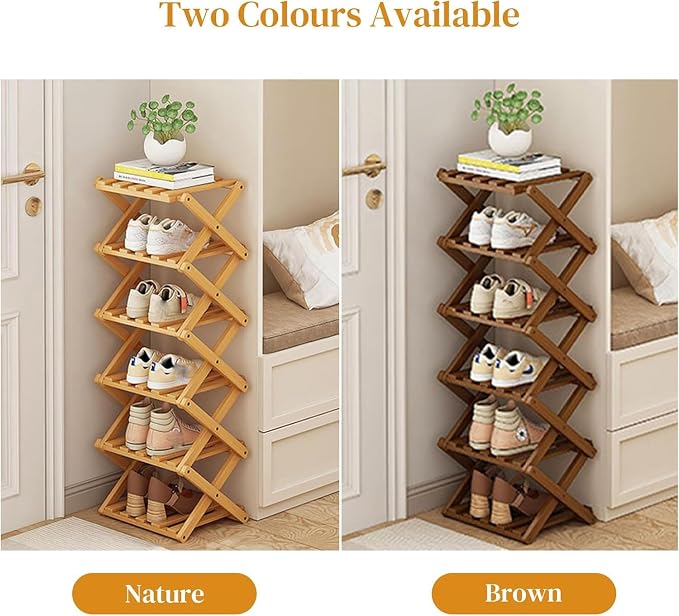 YYW Bamboo Shoe Rack for Entryway, Installation-Free and Foldable Vertical Shoe - Image 4