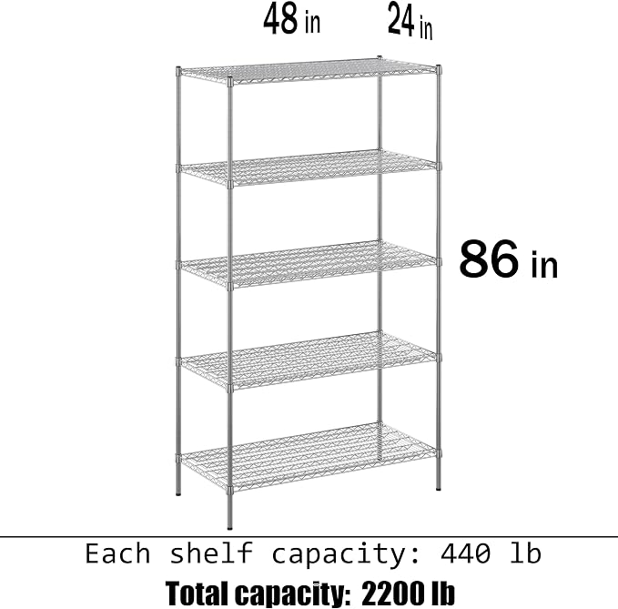 24" Deep x 48" Wide x 86" Height Wire Shelving Kit | 5-Tier | NSF Commercial - Image 3