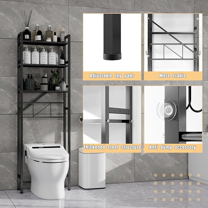 Over The Toilet Storage Cabinet, Metal 3 Tier Bathroom Organizer Shelf - Image 4