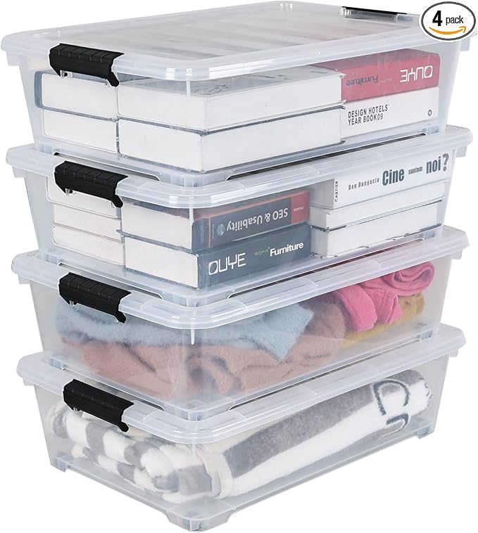 Saedy 4 Pack 25 L Under Bed Storage Box on Wheels, Plastic Lidded Storage by Saedy