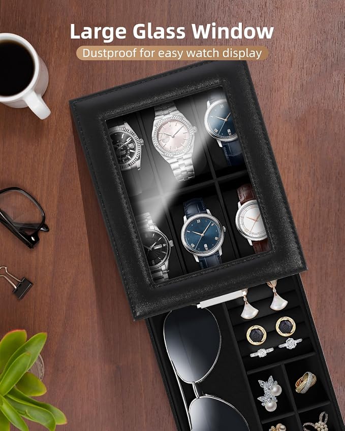 Uten 6-Slot Watch Box, 2-Layers PU Leather Watch Case - Image 4