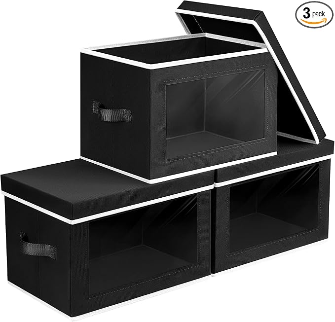 Storage Boxes with Lids, Collapsible Storage Bins with Handles, Closet Storage by Homsorout