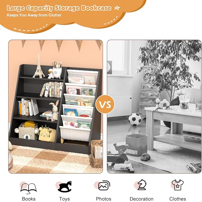 4 Tier Kids Bookshelf Wooden, Five Layer Sling Children Bookcase, Baby Toddler - Image 7