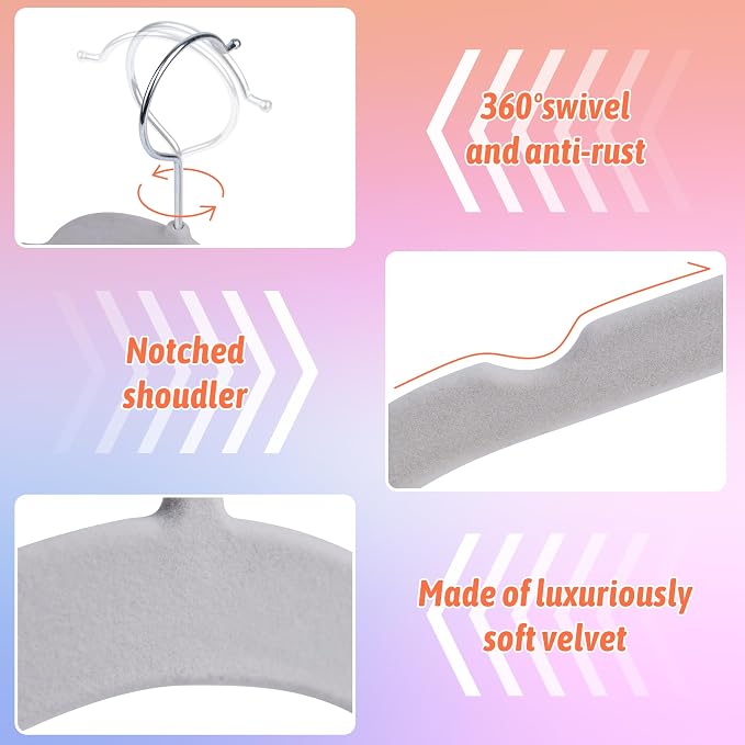 30 Pack Multicolor Velvet Shirt Hangers – Non-Slip Slim Flocked Hangers - Image 3