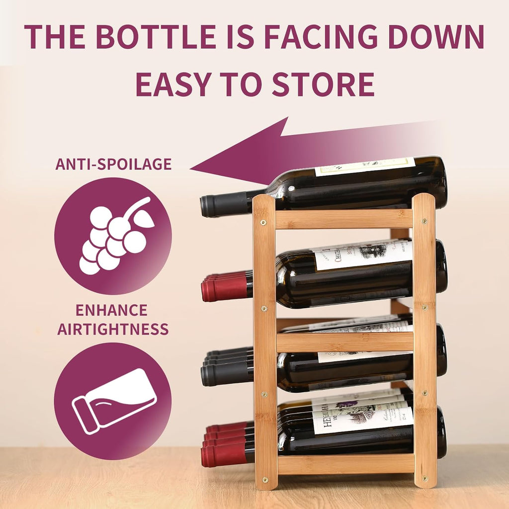 Wine Rack Storage,Bamboo Wine Racks Cabinet Shelf,4-Tier 16 Bottles