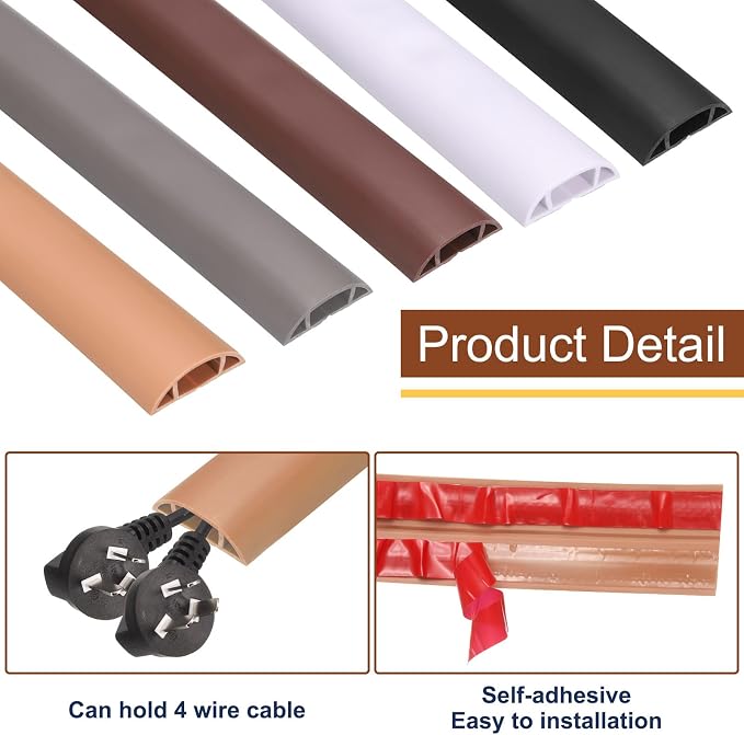 HARFINGTON 4ft Cord Cover Floor W0.6 x H0.33 Inner Channel PVC Hide Extension - Image 4