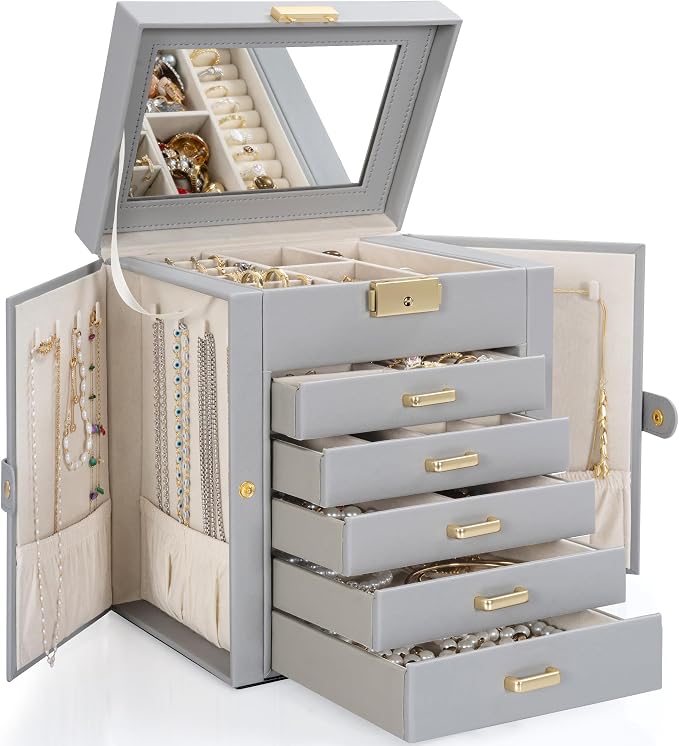 TORIBIO Large Jewelry Box for Women, Leather Jewelry Organizer by TORIBIO