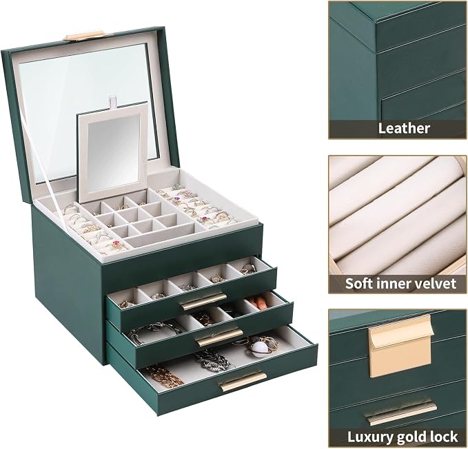 BOOVO Clear Lid Jewelry Box, 4 Layers Jewelry Organizer Large Jewelry Storage - Image 2