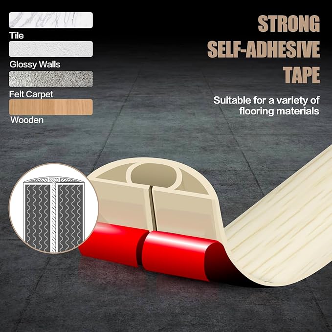 Floor Cord Cover Self Adhesive Cord Hider, 10FT Cable Management, Extension - Image 4