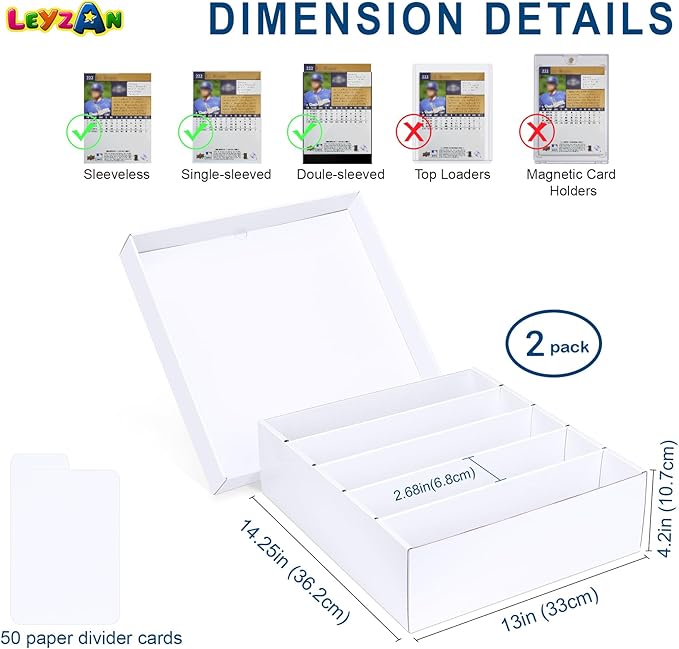 5 Row Trading Card Storage Box, 2 Pack Cardboard Storage Box - Image 2