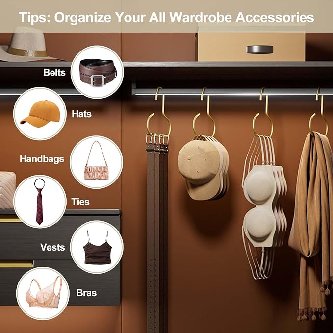 6 Pcs Hat Hanger Gold Hooks Organizer, Metal Shawl Belt Scarf Caps Tie Purse - Image 5