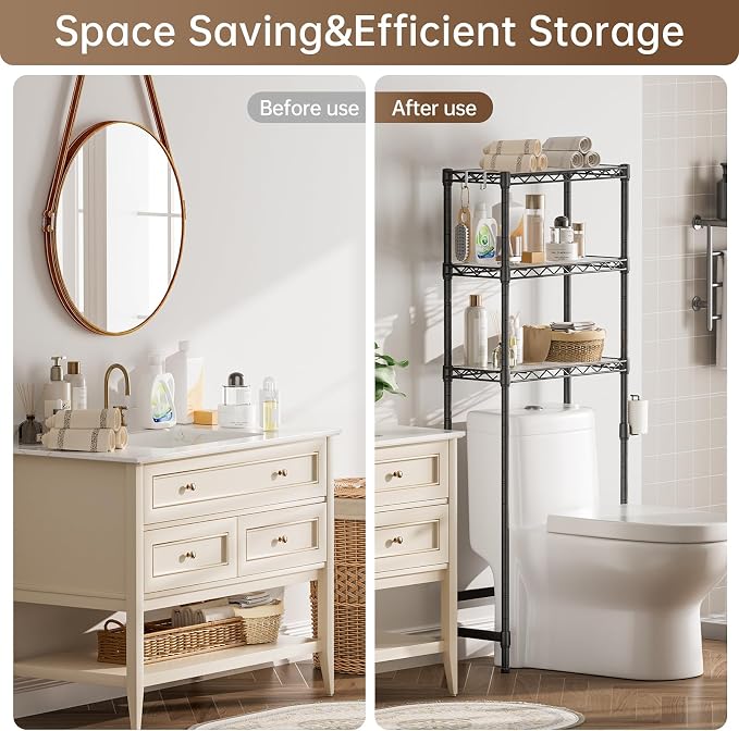3-Tier Over The Toilet Storage Shelf, Heavy Duty Adjustable Metal Bathroom Rack - Image 9