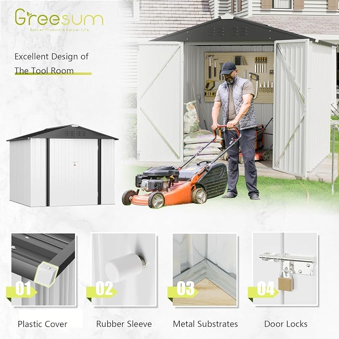 Greesum 8x6FT Outdoor Storage Shed, Utility Tool Shed Metal Storage Garden Shed - Image 7