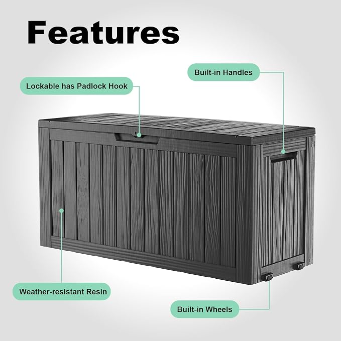 75 Gallon Outdoor Storage Box, Resin Deck Boxes Waterproof, Indoor Outdoor Bin - Image 4