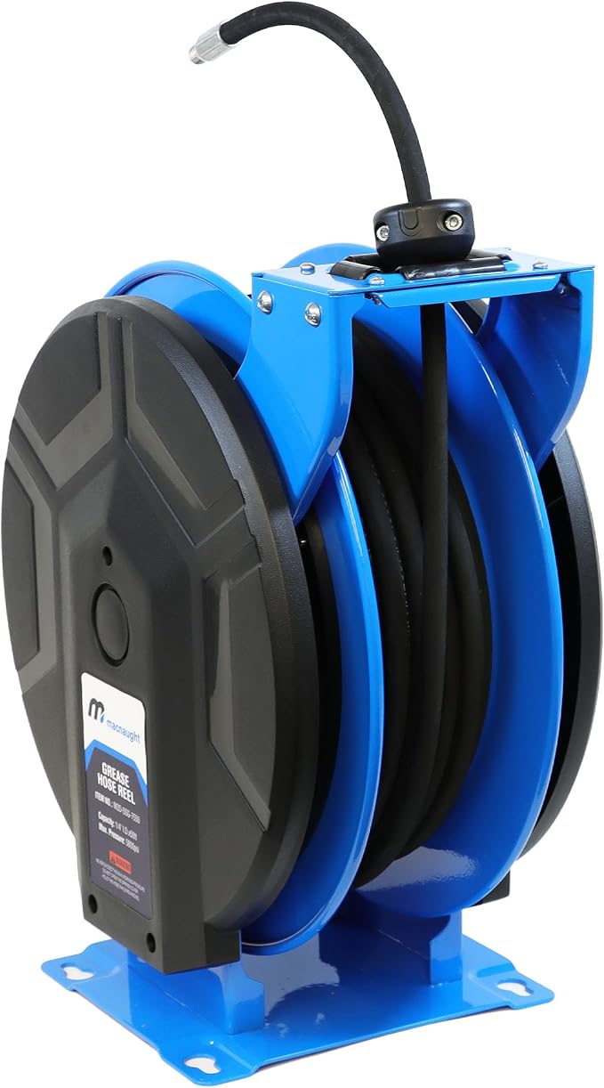 Macnaught M3 Slow Retraction Grease Safety Hose Reel 1/4” x 50 ft, Heavy Duty by MacnaughtUSA