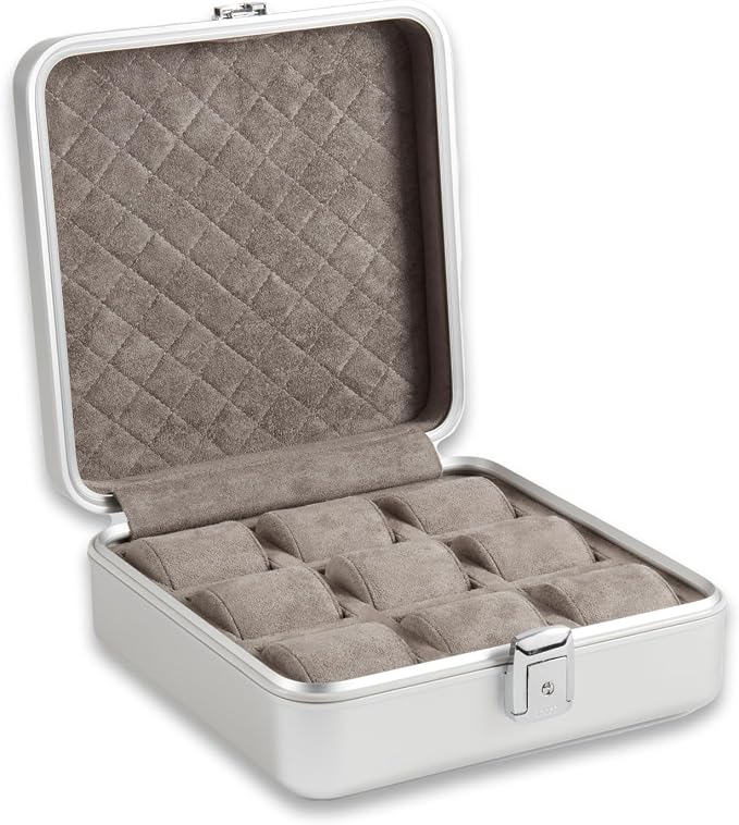 Bey-Berk Personalized Prague Aluminum 9-Slot Watch Case, Locking Travel Metal - Image 5
