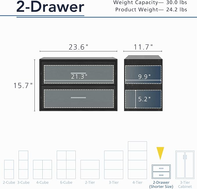 Homes: Inside + Out Apexa 2-Drawer Wooden Stackable Storage Drawers, Small Food - Image 2