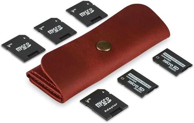 Cognac Leather SD Card Holder by MAKYN