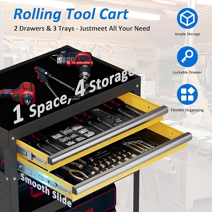 5 -Tier Heavy Duty Rolling Tool Cart on Wheels - Image 2