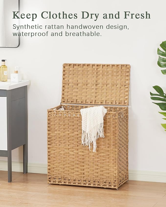 Laundry Hamper with Lid Wicker Laundry Basket 112 L Laundry Hampers Handwoven - Image 2