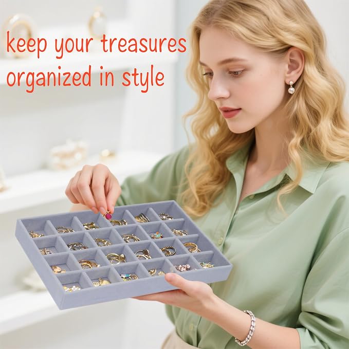 8 Pack Velvet Jewelry Trays X-Large Stackable Jewelry Drawer Organizer 8-Layer - Image 7