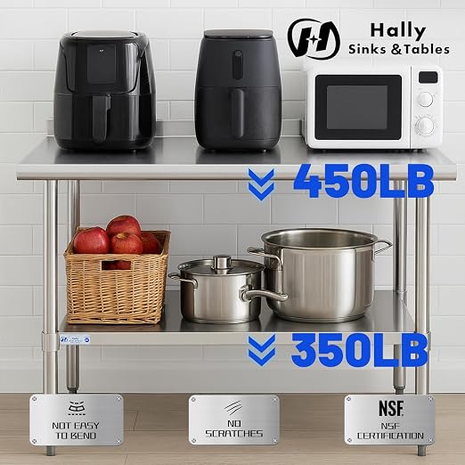 Hally Stainless Steel Table for Prep & Work 24 x 36 Inches, Commercial Heavy - Image 5
