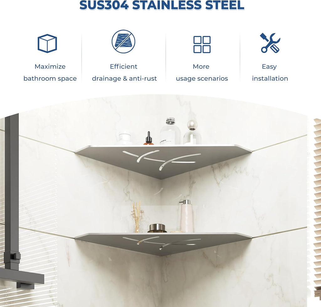 2-Pack 10" Brushed Nickel Recessed Corner Shower Shelf, for Tiled