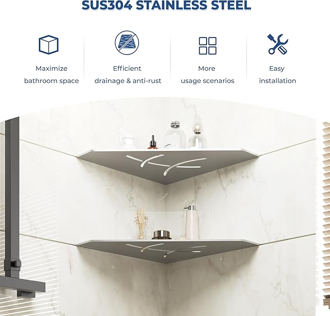 FerdY 2-Pack 10" Brushed Nickel Recessed Corner Shower Shelf, - Image 2