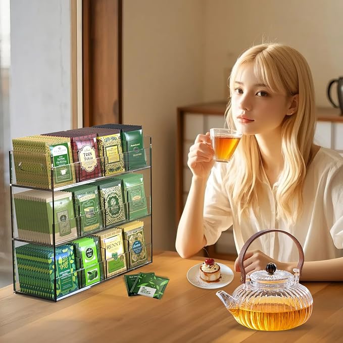 Jumyee 3-Tier Acrylic Tea Bag Organizer & Storage Box, 12 Compartment Portable - Image 7