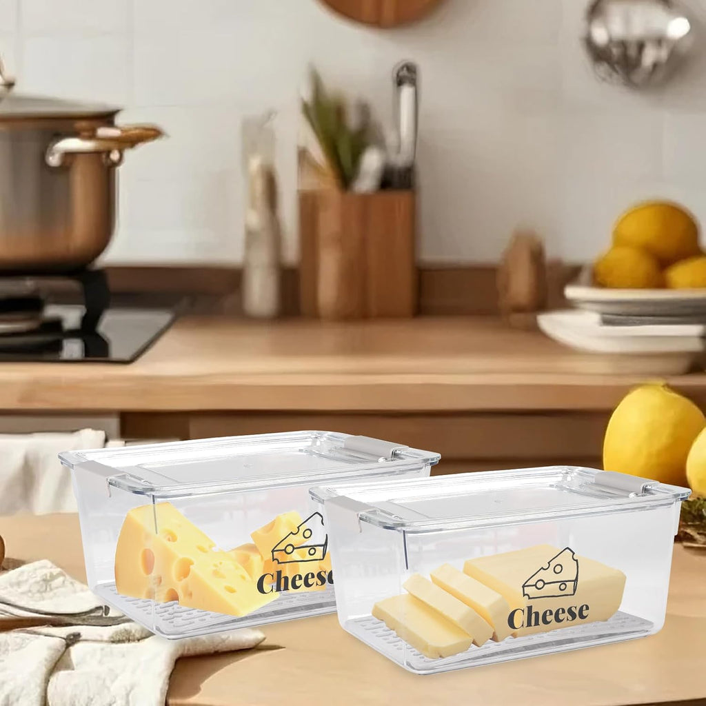 Cheese Holder Food Storage, Airtight Cheese Storage Box with Lid- Non