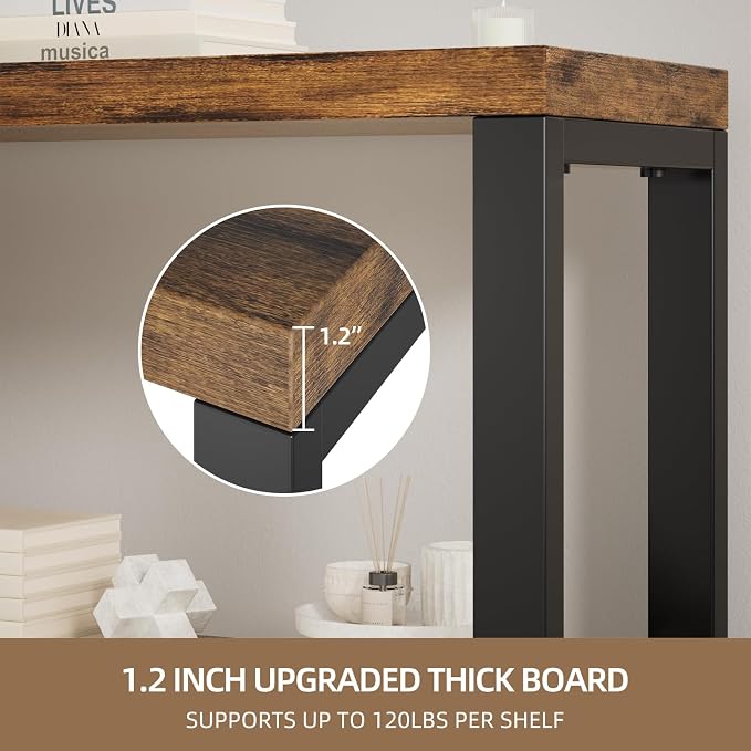 4-Tier 39.37" Wide Heavy Duty Bookshelf, Industrial Wood and Metal Bookshelf - Image 3